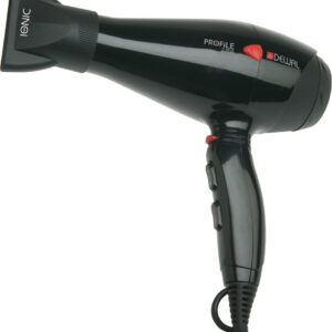 DEWAL PRO PROFILE Фен черный, вес 570гр, 2200Вт, ионизация, 2 насадки, провод 3м
