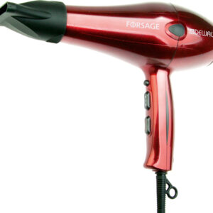 DEWAL PRO FORSAGE Фен красный, вес 600гр, 2200Вт, ионизация, 2 насадки, провод 3м
