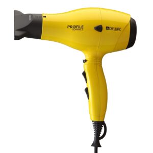 DEWAL PRO PROFILE COMPACT Фен желтый, вес 600гр, 2000Вт, ионизация, 2 насадки, провод 3м