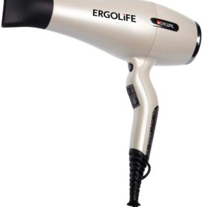 DEWAL PRO ERGOLIFE Фен белый, вес 590гр, 2200Вт, ионизация, 2 насадки, провод 3м