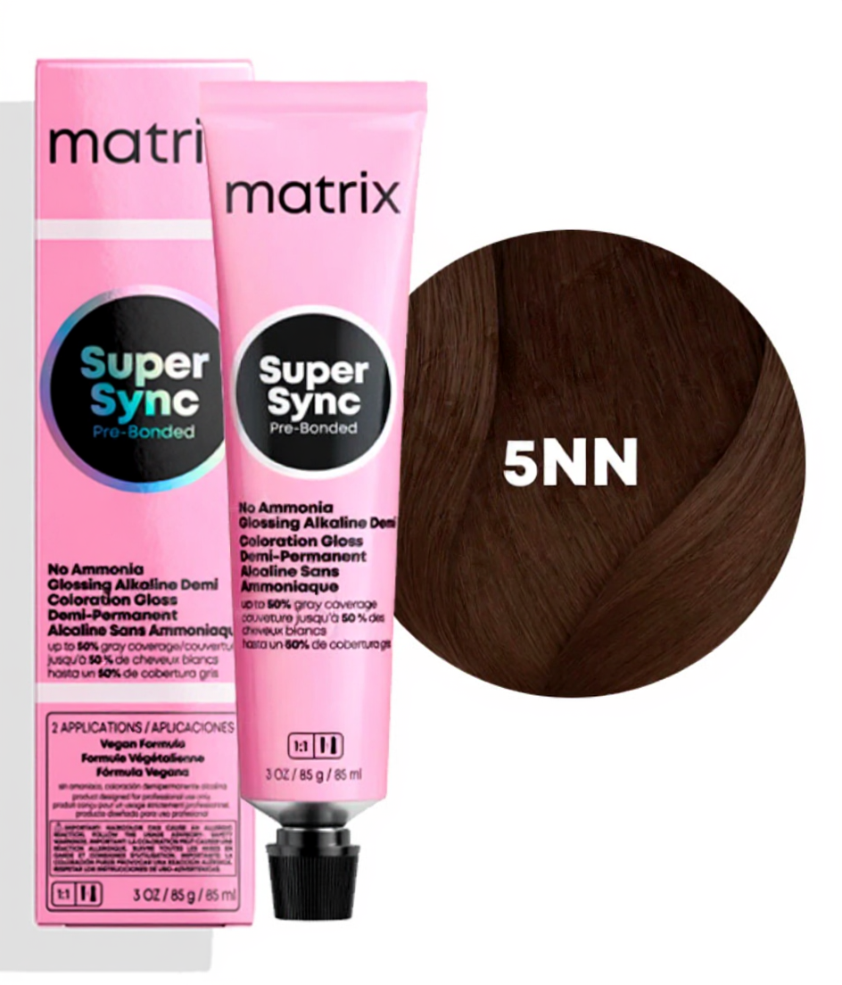 MATRIX PROFESSIONAL 5NN SUPER SYNC PRE-BONDED ТОНИРУЮЩАЯ КРАСКА ДЛЯ ВОЛОС БЕЗ АММИАКА СВЕТЛЫЙ ШАТЕН ГЛУБОКИЙ НАТУРАЛЬНЫЙ, 90мл