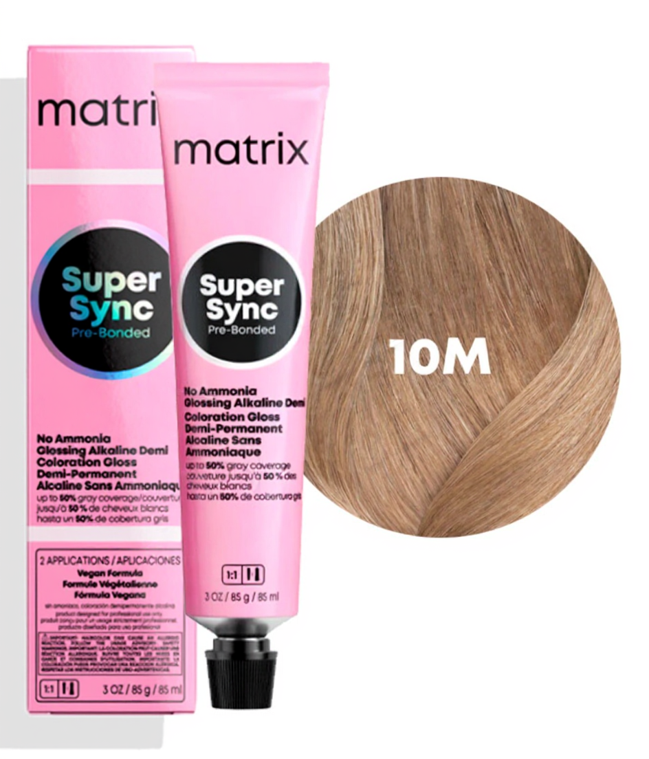 MATRIX PROFESSIONAL 10M SUPER SYNC PRE-BONDED ТОНИРУЮЩАЯ КРАСКА ДЛЯ ВОЛОС БЕЗ АММИАКА ОЧЕНЬ ОЧЕНЬ СВЕТЛЫЙ БЛОНДИН МОККА, 90мл