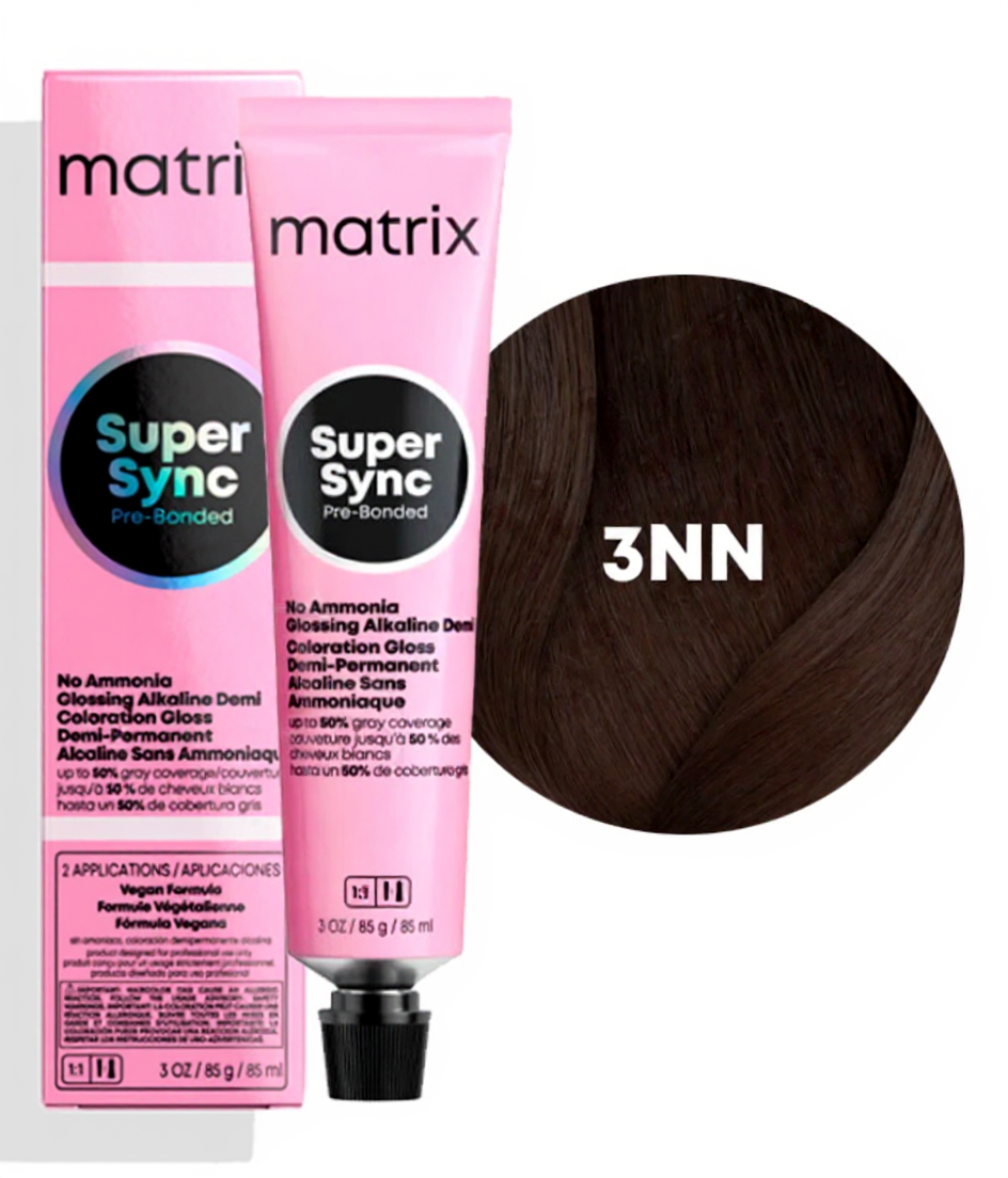MATRIX PROFESSIONAL 3NN SUPER SYNC PRE-BONDED ТОНИРУЮЩАЯ КРАСКА ДЛЯ ВОЛОС БЕЗ АММИАКА ТЕМНЫЙ ШАТЕН ГЛУБОКИЙ НАТУРАЛЬНЫЙ, 90мл