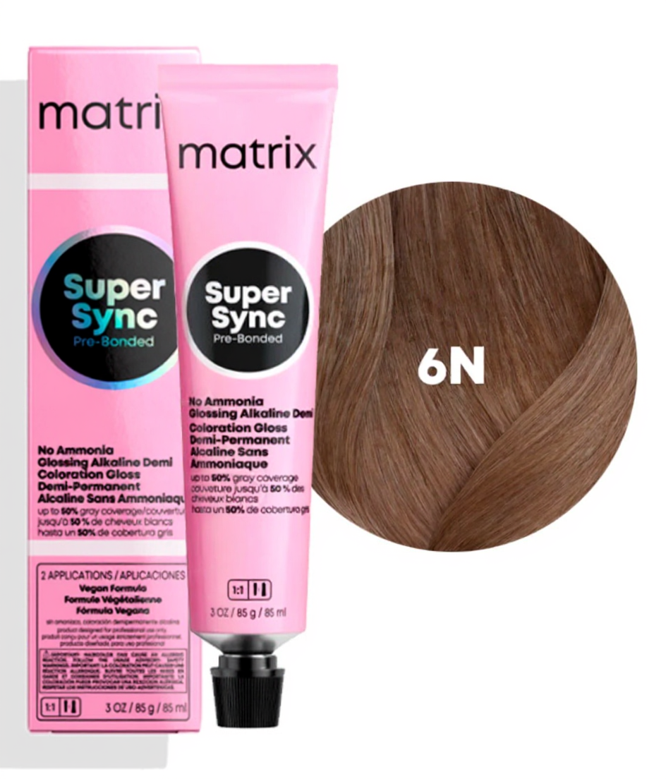 MATRIX PROFESSIONAL 6N SUPER SYNC PRE-BONDED ТОНИРУЮЩАЯ КРАСКА ДЛЯ ВОЛОС БЕЗ АММИАКА ТЕМНЫЙ БЛОНДИН, 90мл
