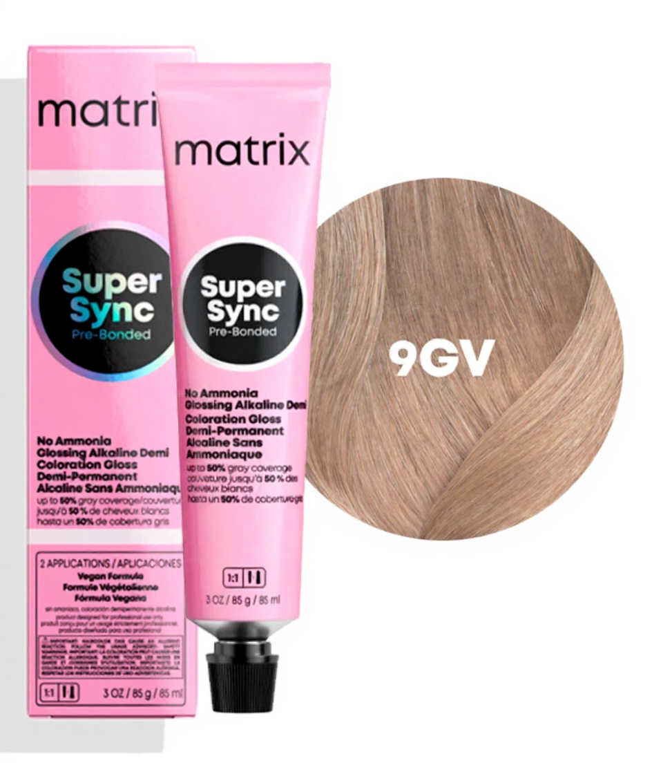 MATRIX PROFESSIONAL 9GV SUPER SYNC PRE-BONDED ТОНИРУЮЩАЯ КРАСКА ДЛЯ ВОЛОС БЕЗ АММИАКА ОЧЕНЬ СВЕТЛЫЙ БЛОНДИН ЗОЛОТИСТЫЙ ПЕРЛАМУТРОВЫЙ, 90мл