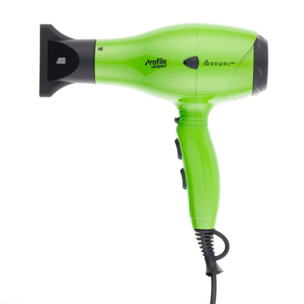 DEWAL PRO PROFILE COMPACT Фен зеленый, вес 600гр, 2000 Вт, ионизация, 2 насадки, провод 3м