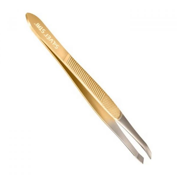 SILVER STAR АТ 9924 GOLD Пинцет для бровей, скошенный кончик, золотистое покрытие
