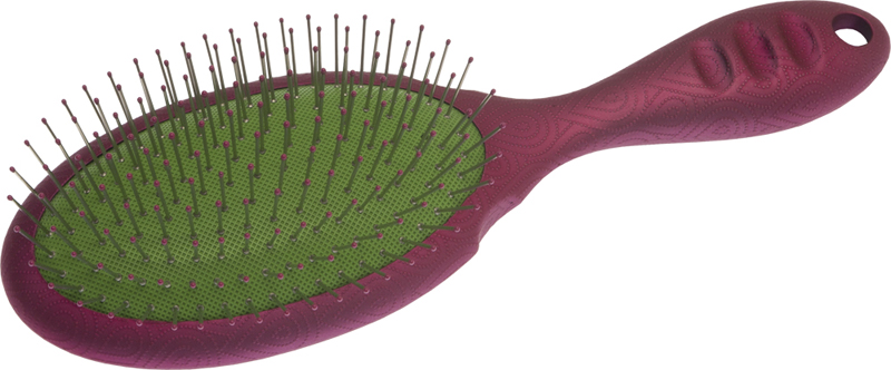 DEWAL BEAUTY Щетка серия "Акварель" массажная с металлическим штифтом, овальная,красная с зеленым DBA3